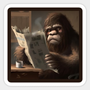 Bigfoot Enjoys Espresso and the News at Cafe Sticker